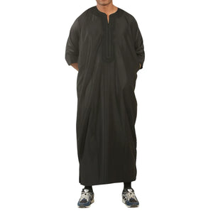 GG008 - Men's Moroccan Thobe Short Sleeve Gandoura - Black - Thobez - 23