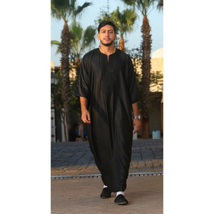 GG008 - Men's Moroccan Thobe Short Sleeve Gandoura - Black - Thobez - 24
