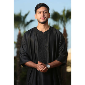 GG008 - Men's Moroccan Thobe Short Sleeve Gandoura - Black - Thobez - 25