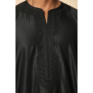 GG008 - Men's Moroccan Thobe Short Sleeve Gandoura - Black - Thobez - 26