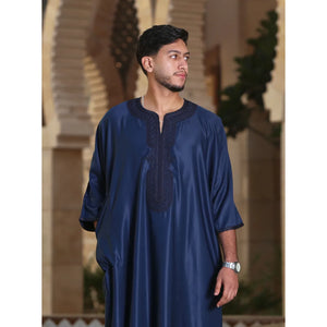 GG008 - Men's Moroccan Thobe Short Sleeve Gandoura - Navy - Thobez - 10