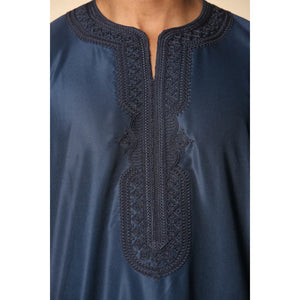 GG008 - Men's Moroccan Thobe Short Sleeve Gandoura - Navy - Thobez - 12