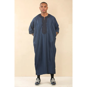 GG008 - Men's Moroccan Thobe Short Sleeve Gandoura - Navy - Thobez - 13