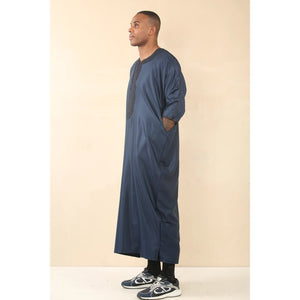 GG008 - Men's Moroccan Thobe Short Sleeve Gandoura - Navy - Thobez - 14