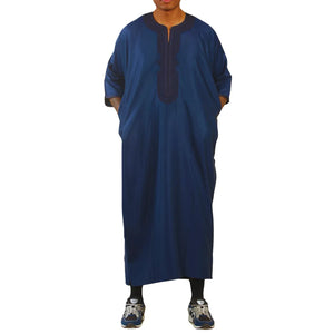 GG008 - Men's Moroccan Thobe Short Sleeve Gandoura - Navy - Thobez - 8