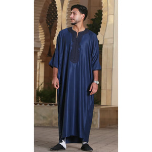 GG008 - Men's Moroccan Thobe Short Sleeve Gandoura - Navy - Thobez - 9