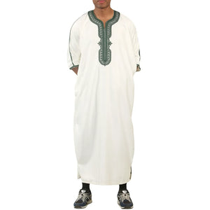 GG008 - Men's Moroccan Thobe Short Sleeve Gandoura - White - Thobez - 16