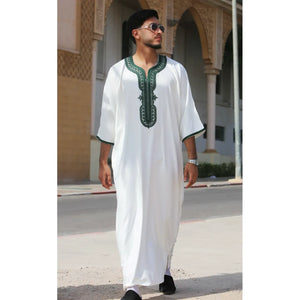GG008 - Men's Moroccan Thobe Short Sleeve Gandoura - White - Thobez - 17