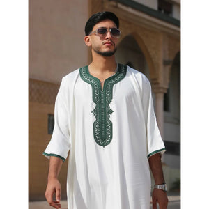 GG008 - Men's Moroccan Thobe Short Sleeve Gandoura - White - Thobez - 18