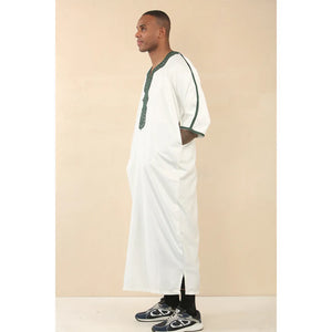 GG008 - Men's Moroccan Thobe Short Sleeve Gandoura - White - Thobez - 21