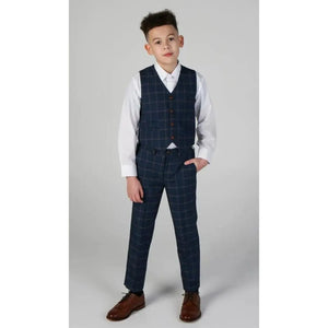 Hamleys - Boy's 3 Piece Blue Orange Check Suit - Paul Andrew - 3