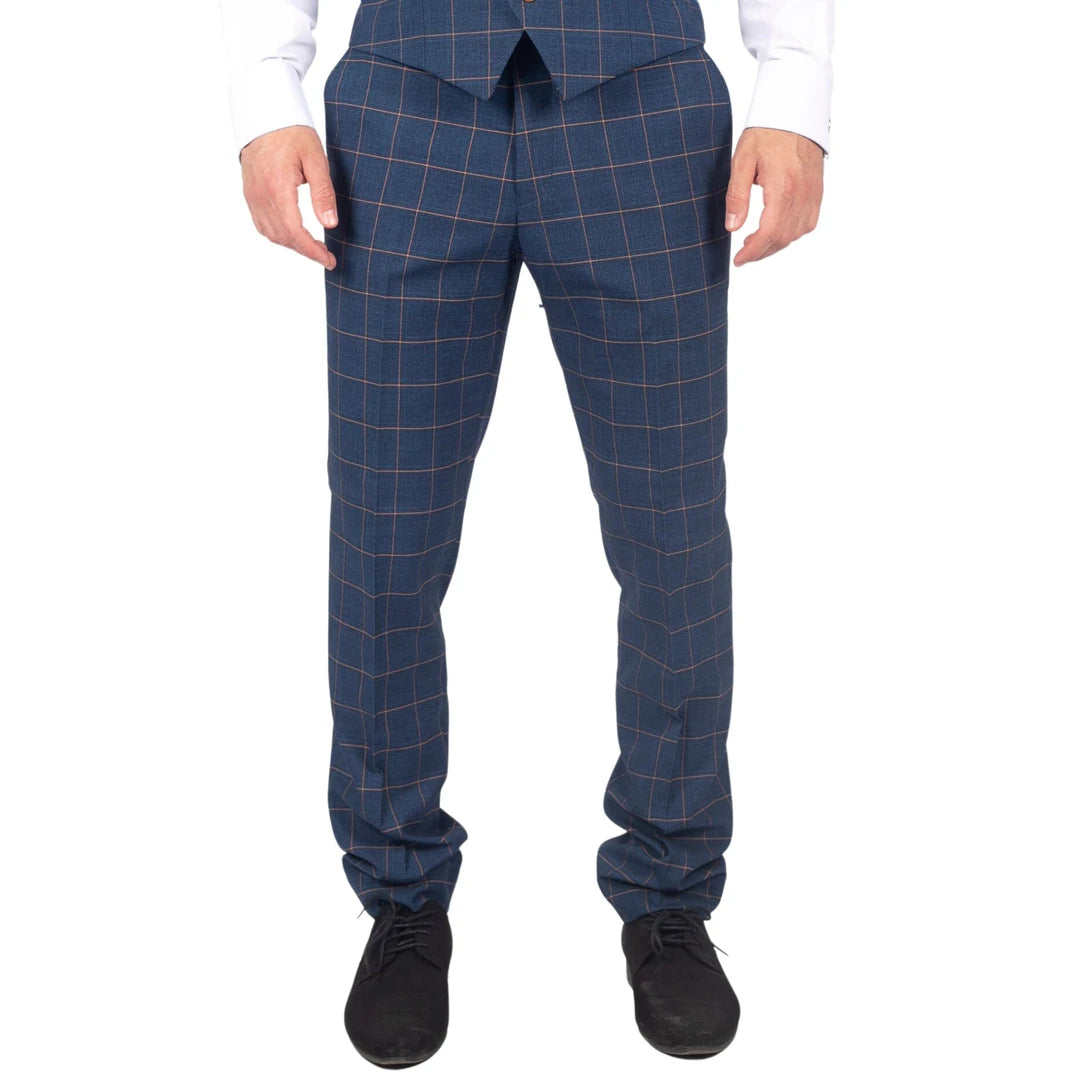 Pantalone da Uomo Motivo a Scacchi Blu Arancione Retro Elegante Vintage - Paul Andrew - 1