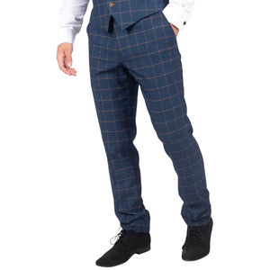 Pantalone da Uomo Motivo a Scacchi Blu Arancione Retro Elegante Vintage - Paul Andrew - 2