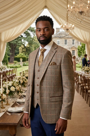 Traje de tweed marrón Harris con pantalones azul marino Mayfair - Paul Andrew - 2