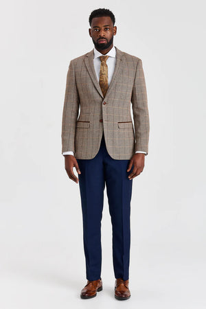 Traje de tweed marrón Harris con pantalones azul marino Mayfair - Paul Andrew - 4
