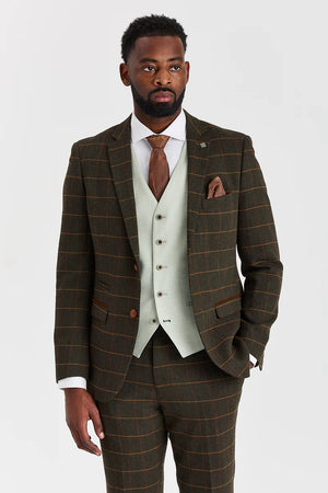 Traje de tweed verde a cuadros de Harris con chaleco color salvia de Belmont - Paul Andrew - 1