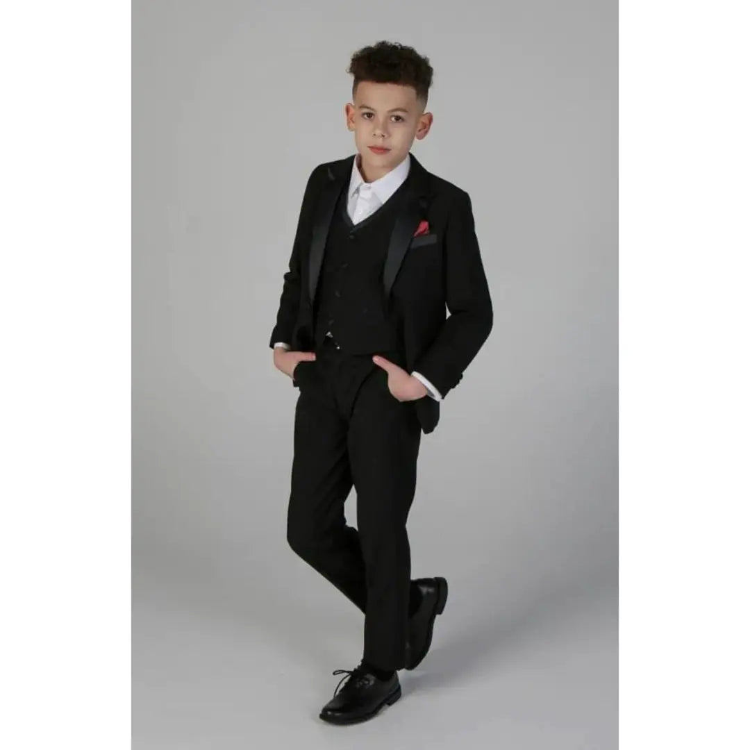 Harry - Boy's 3 Piece Black Tuxedo Suit - Paul Andrew - 1