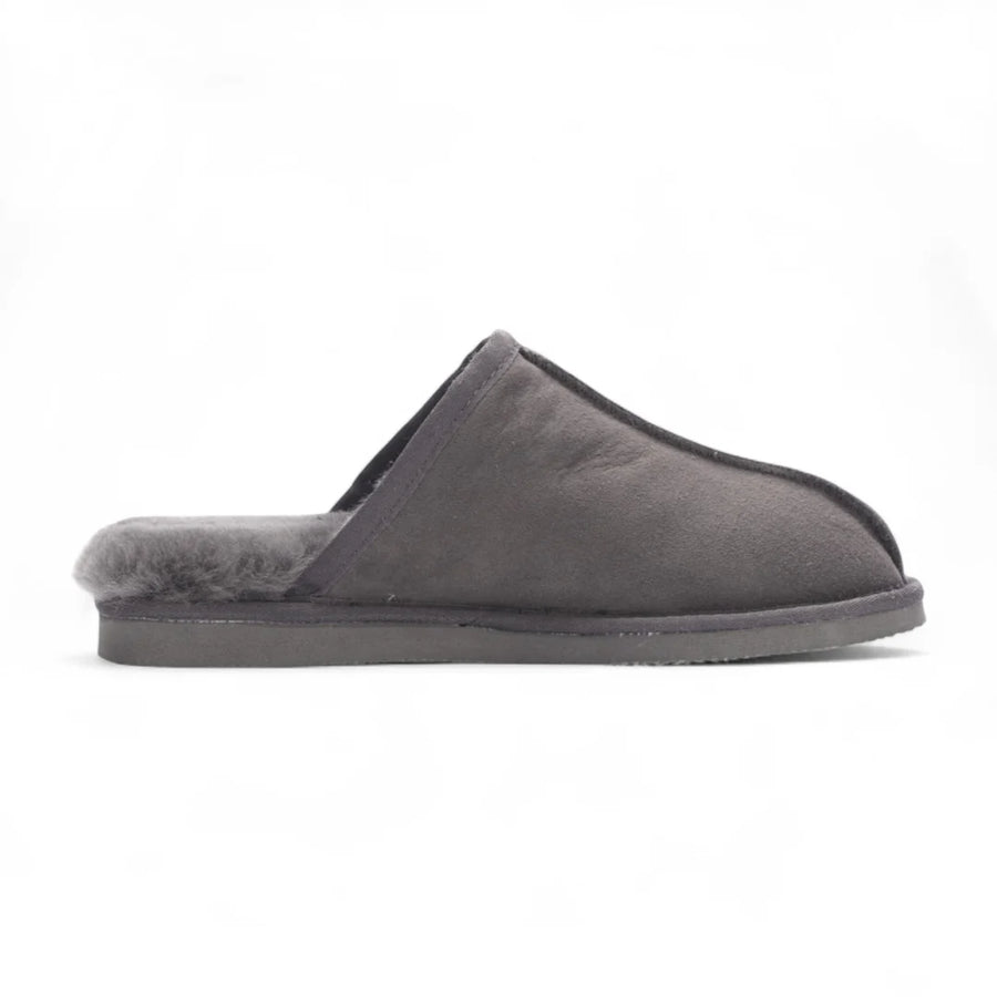 Highland - Men's Genuine Sheepskin Suede Mule Slippers - Grey - Infinity Leather - 1
