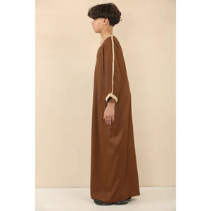 HM60 - Boys Moroccan Thobe Short Sleeve Embroidery Gandoura - Brown - Thobez - 7