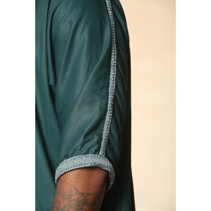 HM60 - Men's Moroccan Thobe Short Sleeve Embroidery Gandoura - Green - Thobez - 6