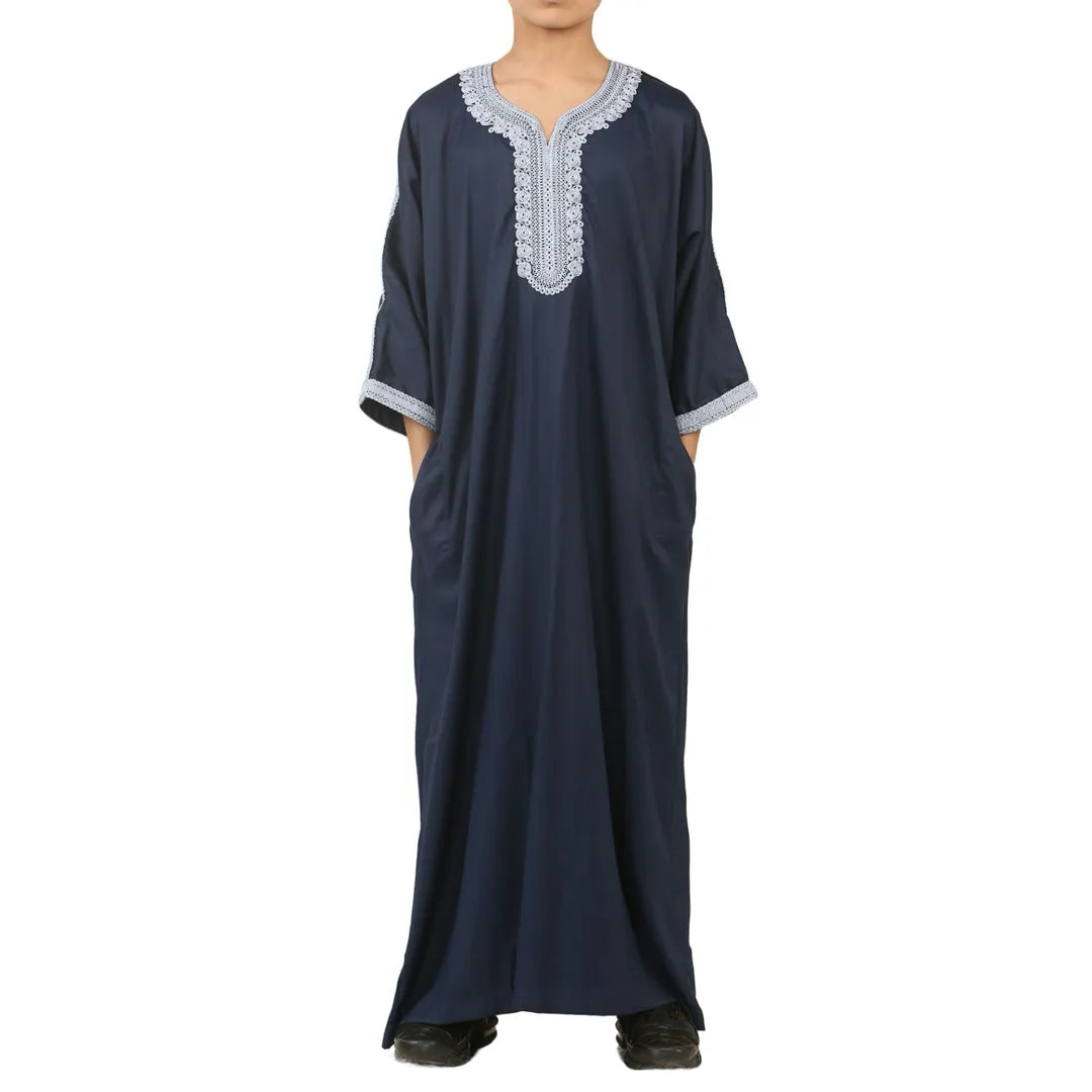HM61 - Boys Moroccan Thobe Short Sleeve Embroidery Gandoura - Thobez - 1
