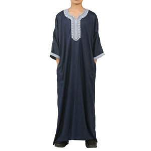 HM61 - Boys Moroccan Thobe Short Sleeve Embroidery Gandoura - Thobez - 1