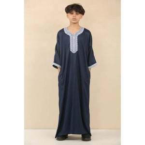 HM61 - Boys Moroccan Thobe Short Sleeve Embroidery Gandoura - Thobez - 3