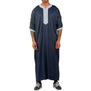 HM61 - Men's Moroccan Thobe Short Sleeve Embroidery Gandoura - Thobez - 1