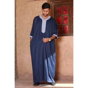 HM61 - Men's Moroccan Thobe Short Sleeve Embroidery Gandoura - Thobez - 3