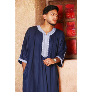 HM61 - Men's Moroccan Thobe Short Sleeve Embroidery Gandoura - Thobez - 4