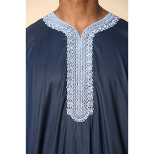 HM61 - Men's Moroccan Thobe Short Sleeve Embroidery Gandoura - Thobez - 5