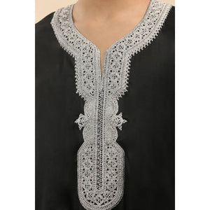 HM62 - Boys Moroccan Thobe Short Sleeve Embroidery Gandoura - Black - Thobez - 12