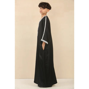 HM62 - Boys Moroccan Thobe Short Sleeve Embroidery Gandoura - Black - Thobez - 14