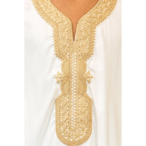 HM62 - Boys Moroccan Thobe Short Sleeve Embroidery Gandoura - White - Thobez - 5