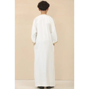 HM62 - Boys Moroccan Thobe Short Sleeve Embroidery Gandoura - White - Thobez - 7