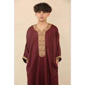 HM63 - Boys Moroccan Thobe Short Sleeve Embroidery Gandoura - Thobez - 4