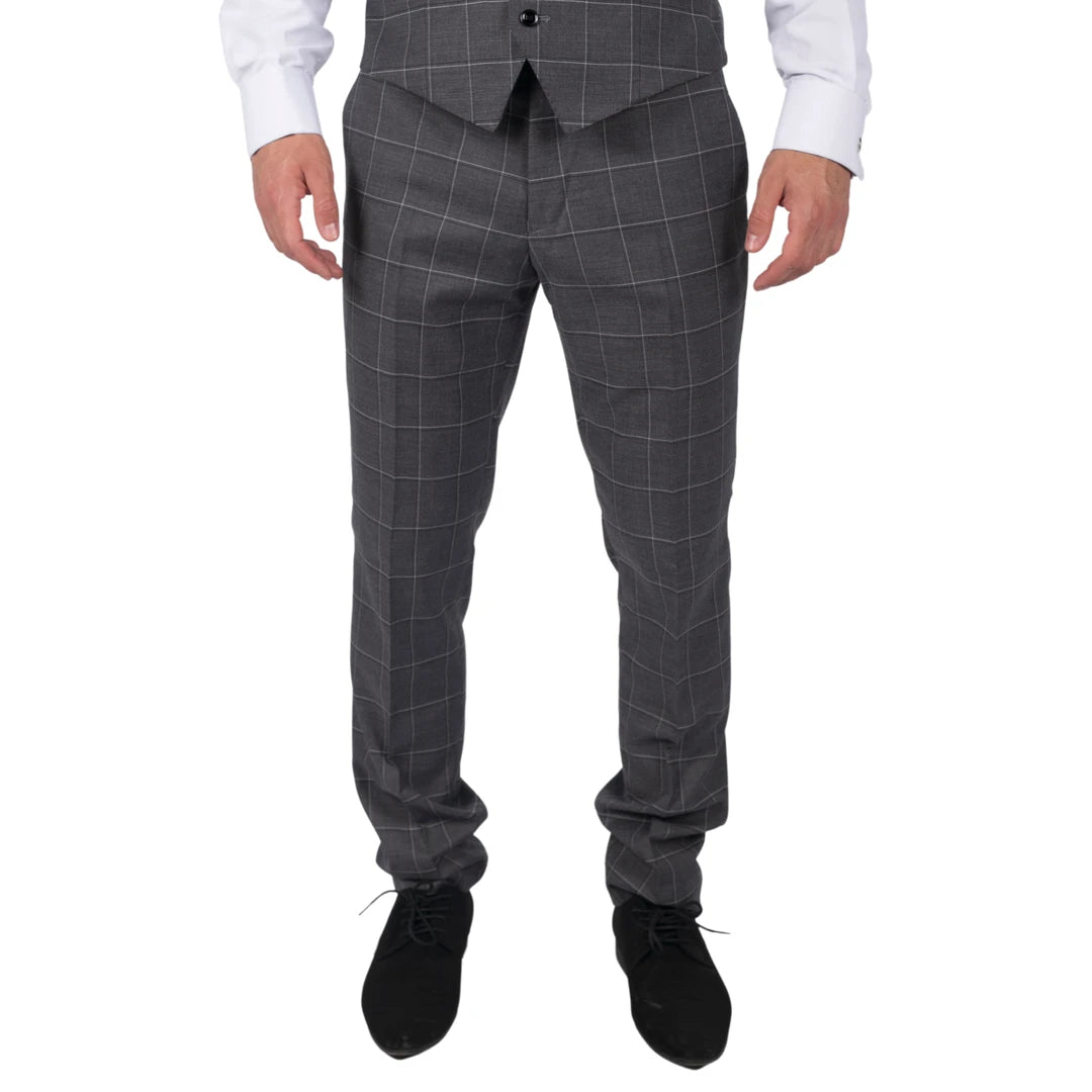 Pantalon gris à carreaux pour homme style vintage rétro mariage classique coupe ajustée - Paul Andrew - 1