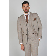 Holland - Men's Beige Check Blazer Waistcoat And Trousers