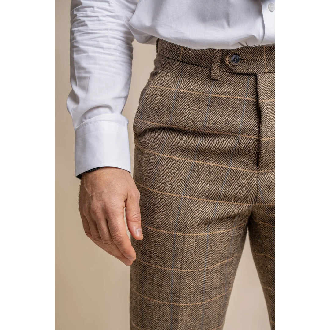 Albert - Men's Tan Brown Tweed Trousers