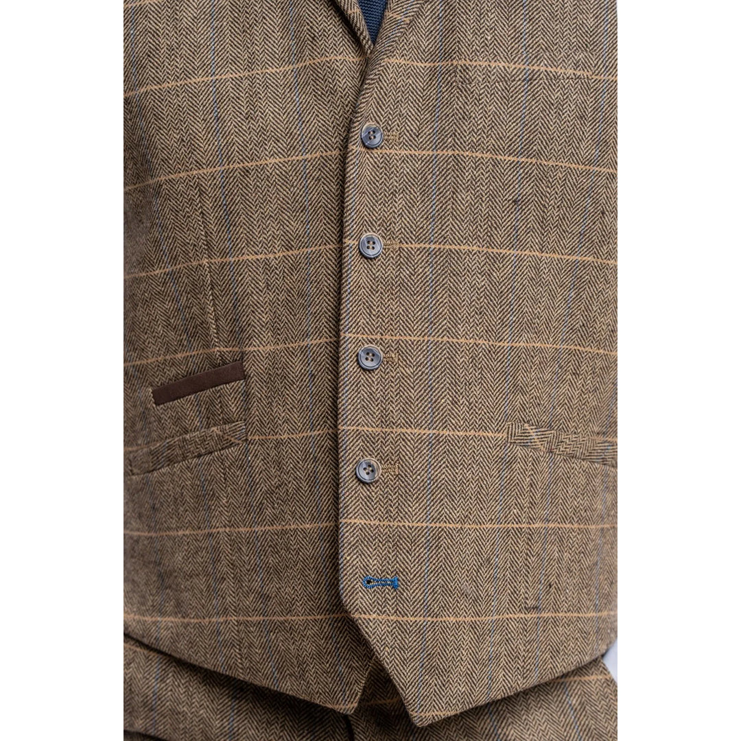 Albert - Men's Tweed Check Tan Waistcoat