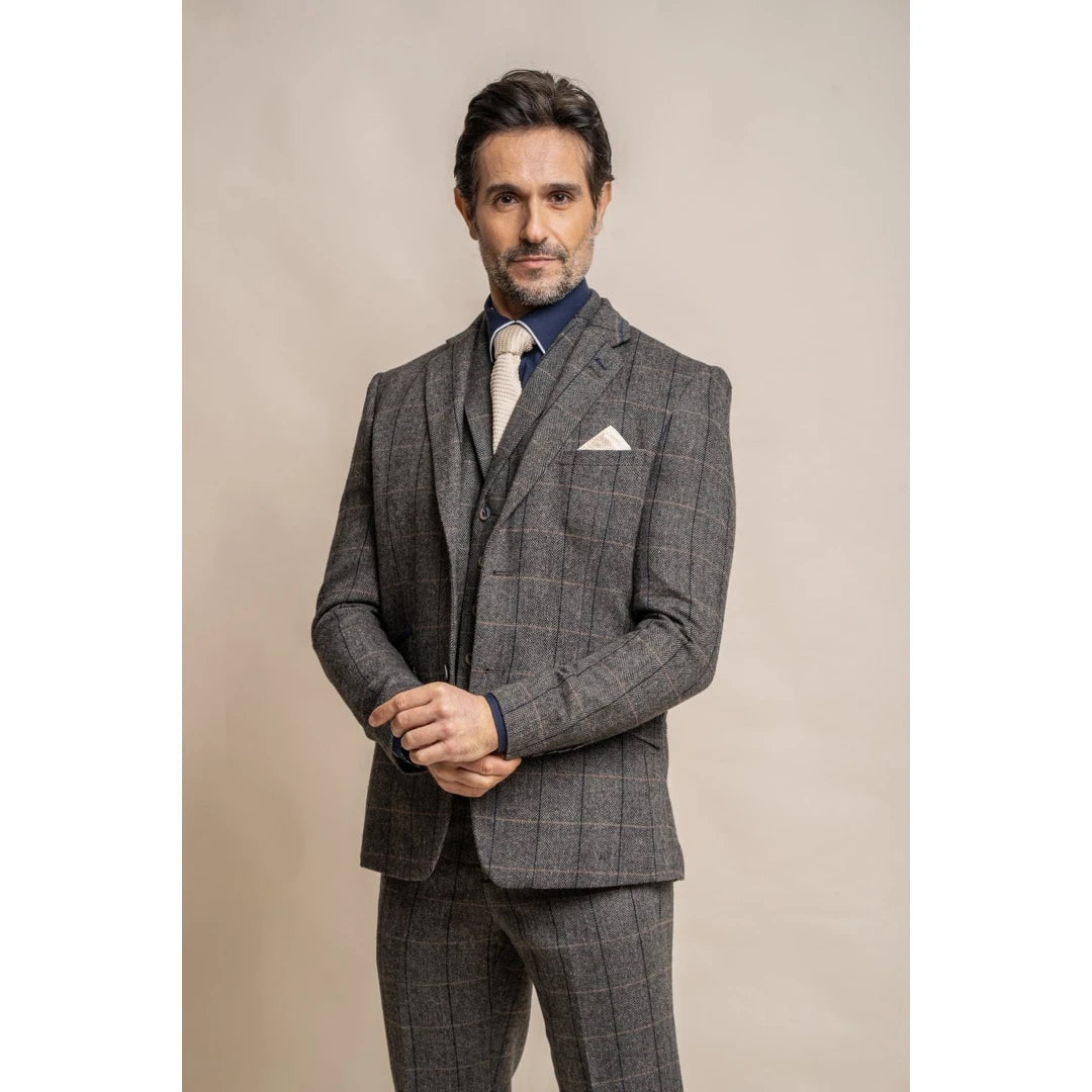 Albert - Men's Grey Tweed Blazer Waistcoat and Trousers