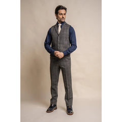 Chaleco tweed clásico con tejido espiga color marrón-gris para hombre