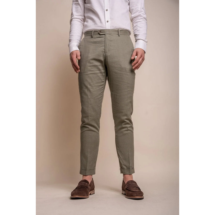 Alvari - Men's Sage Linen Summer Trousers - House of Cavani - 1