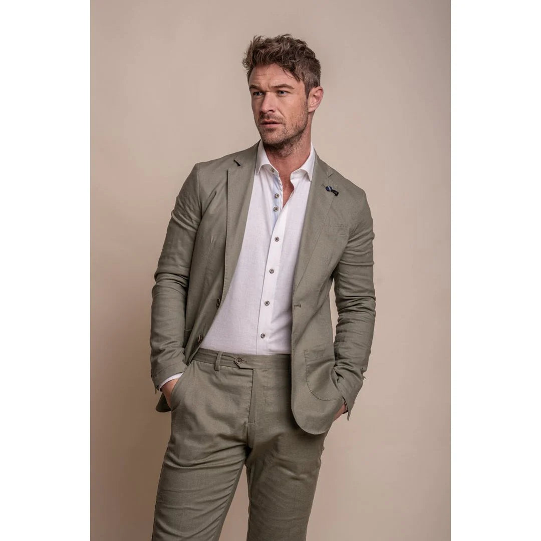 Alvari - Men's Sage Linen Summer Blazer And Trousers