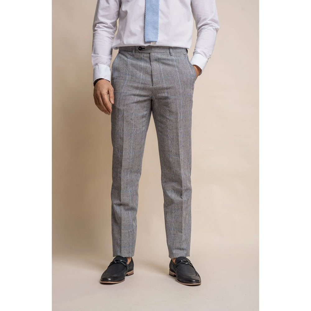 Pantalones de verano en color gris a cuadros azules ideal ocasiones formales como bodas
