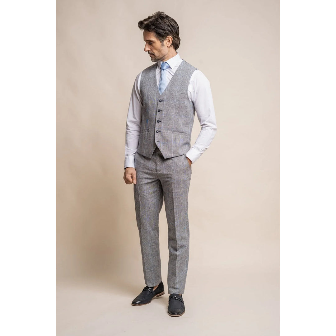 Arriga - Men's Grey Blue Check Waistcoat