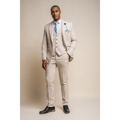 Caridi - Men's Tweed Beige Blazer Waistcoat and Trousers