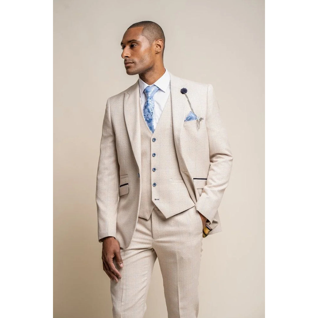 Caridi - Blazer de boda beige de tweed para hombres