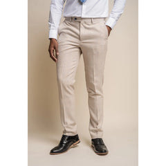 Caridi - Pantalon de mariage beige en tweed pour homme