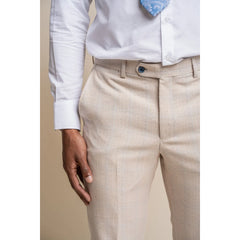 Caridi - Pantalon de mariage beige en tweed pour homme